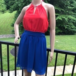 Stitch between adorable red/blue halter sun dress